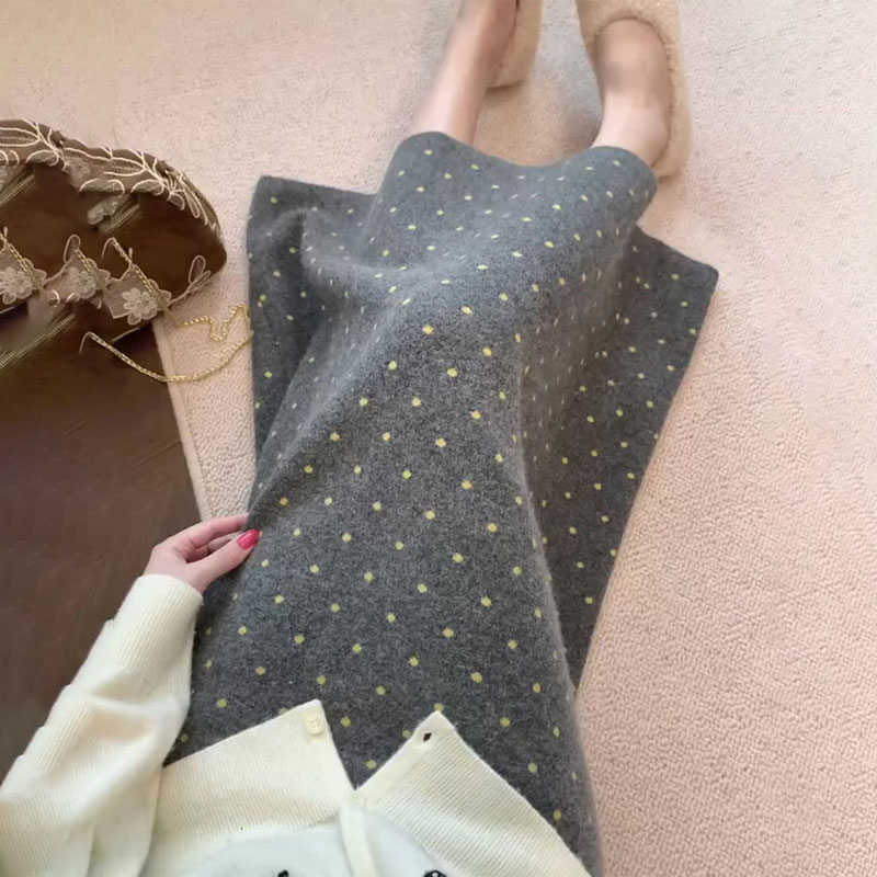 欧货高端定制灰色圆点大码半身裙