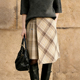 欧货高端定制米杏色格纹大码 半身裙女2026春夏新款 温柔风A字裙子