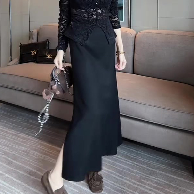欧货高端黑色优雅气质大码半身裙