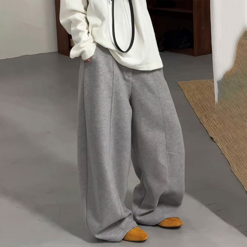 欧货高端定制灰色大码阔腿卫裤女