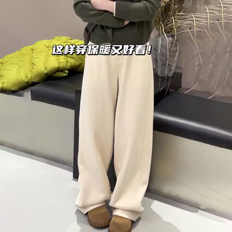 欧货高端定制米白色大码阔腿裤女