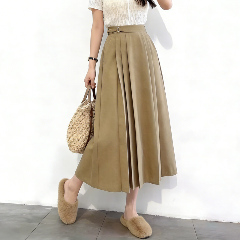 欧货高端定制卡其色垂感大码半身裙女2026早春新款轻熟风百褶裙子,女装/女士精品,大码半身裙,淘宝优惠券,粉丝福利购,淘宝优惠卷