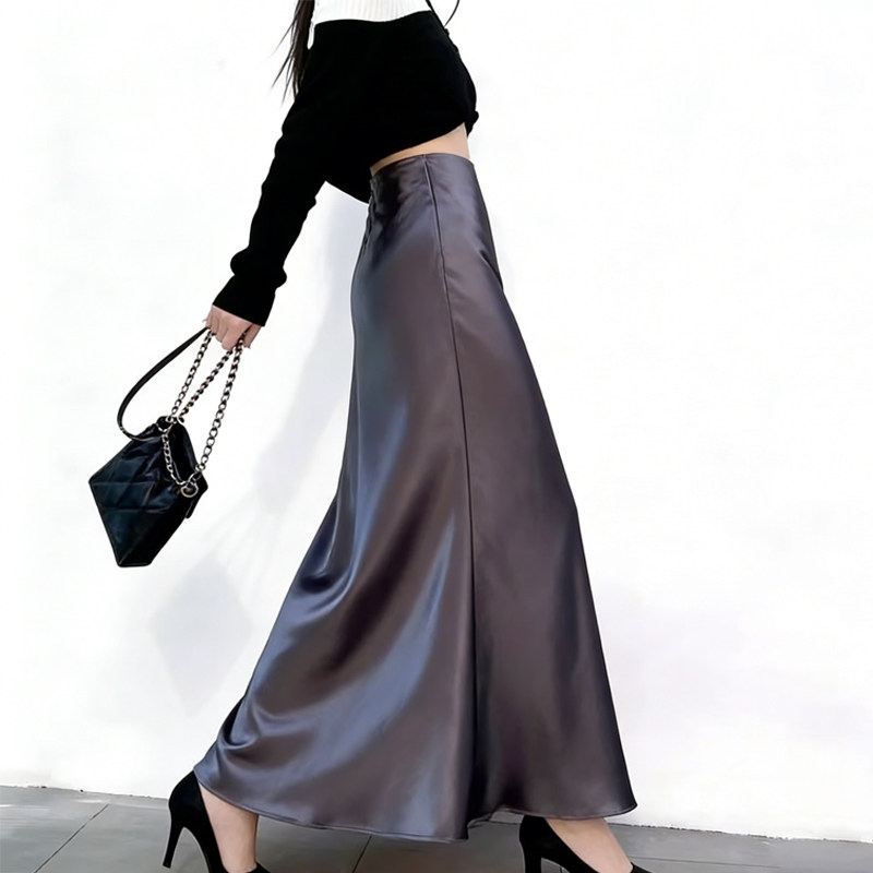 欧货高端定制灰紫色缎面大码半身裙女2026早春新款轻奢醋酸鱼尾裙,女装/女士精品,大码半身裙,淘宝优惠券,粉丝福利购,淘宝优惠卷