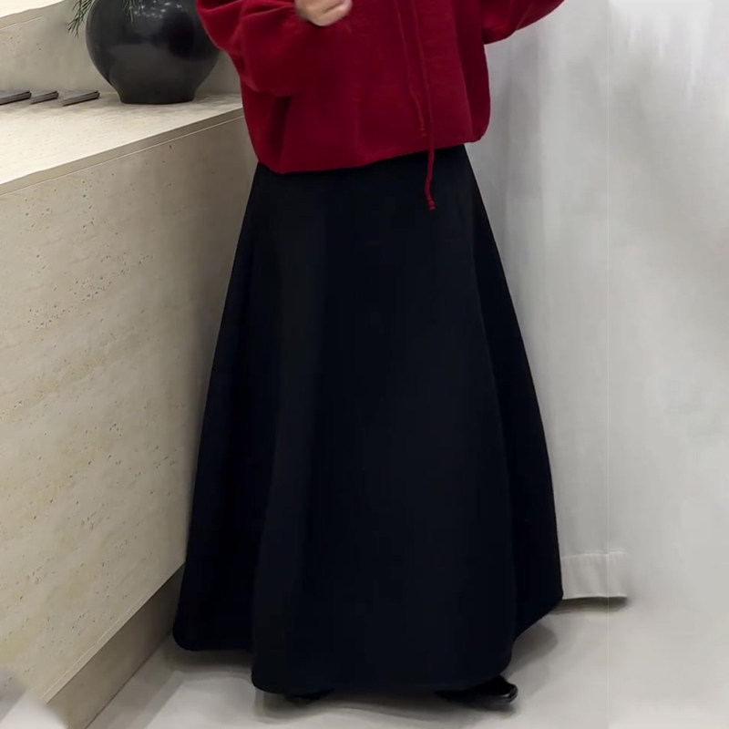 欧货高端定制黑色毛呢大码半身裙