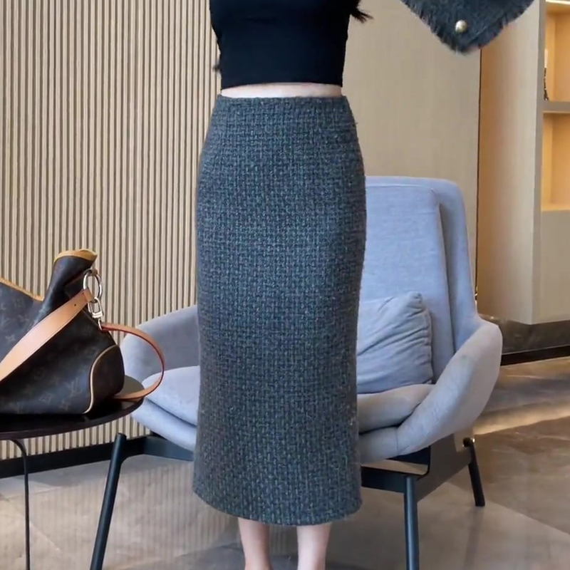 欧货高端定制灰色毛呢大码半身裙