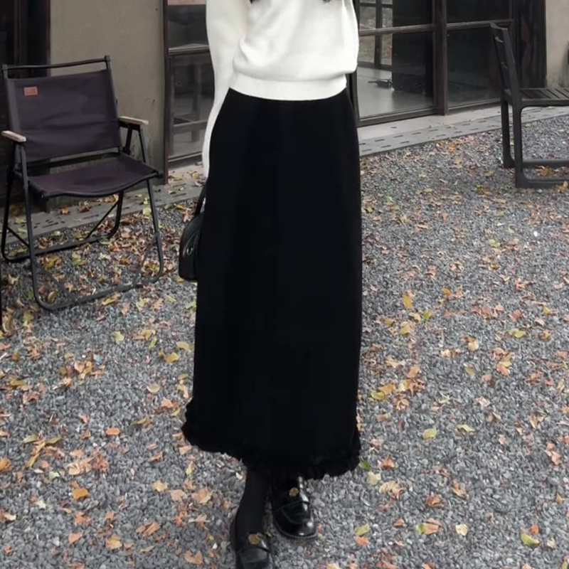 欧货高端定制黑色大码木耳半身裙