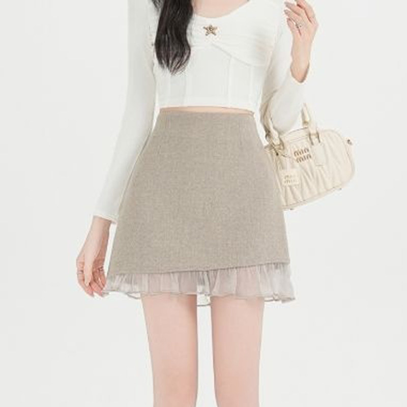 欧货高端定制浅灰色毛呢大码半身裙女2026早春新款雪纺拼接A字裙,女装/女士精品,大码半身裙,淘宝优惠券,粉丝福利购,淘宝优惠卷