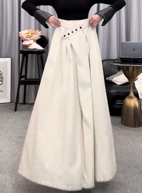欧货高端定制白色大码阔腿裤女2025冬季新款加厚褶皱设计休闲裤子