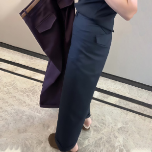 阔腿西装 简约百搭品质裤 裤 新款 子 女2025秋季 欧货高端定制蓝色大码