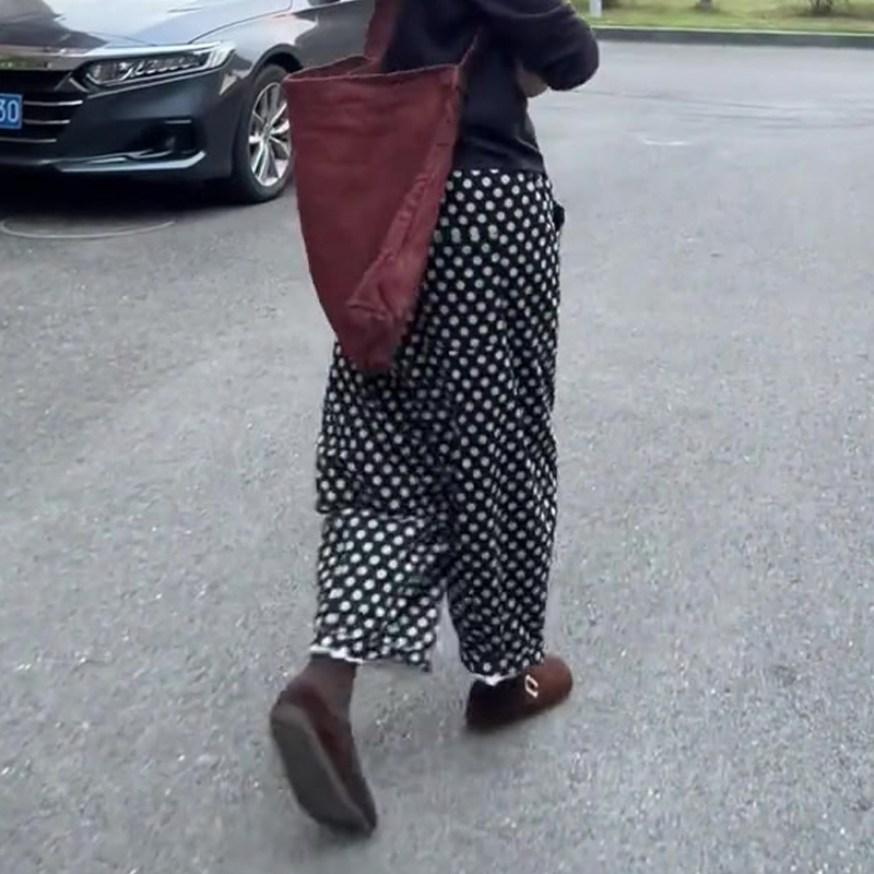 欧货高端定制黑色波点大码阔腿裤