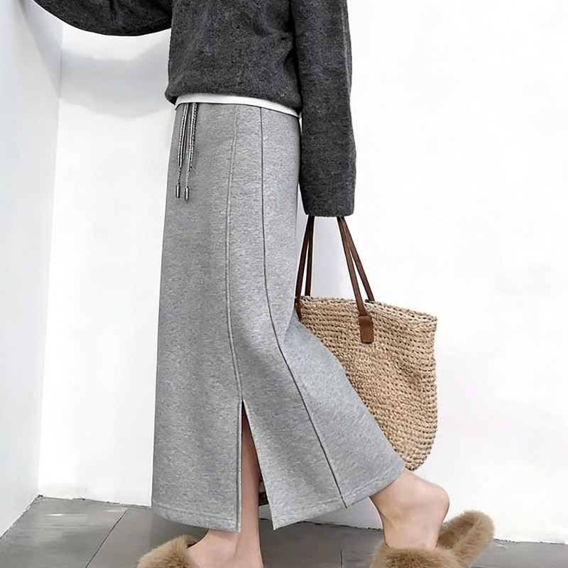 欧货高端定制浅灰色卫衣棉大码半身裙女2026早春新款慵懒A字裙子,女装/女士精品,大码半身裙,淘宝优惠券,粉丝福利购,淘宝优惠卷