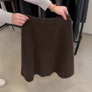 加厚减龄A字裙 新款 欧货高端定制灯针织棕色大码 半身裙女2025冬季
