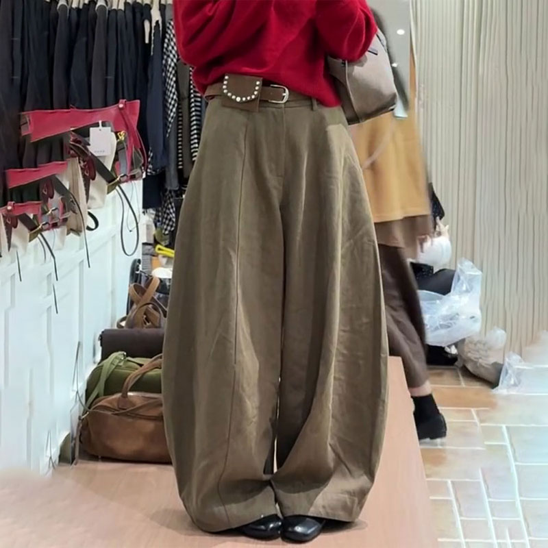 欧货高端定制卡其色大码阔腿裤女