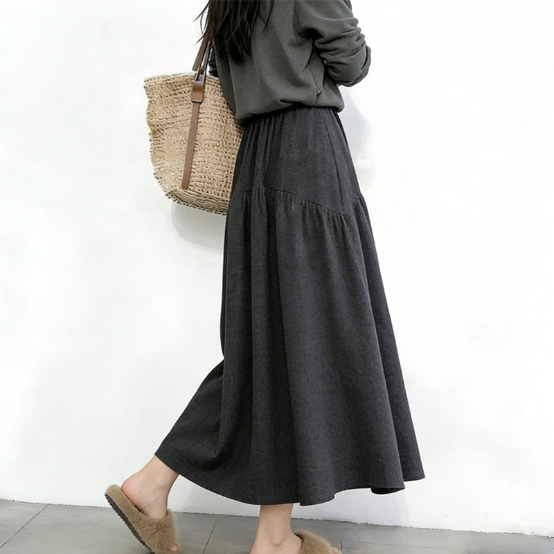 欧货高端定制深灰色大码半身裙女2026早春新款轻熟慵懒风大摆裙子,女装/女士精品,大码半身裙,淘宝优惠券,粉丝福利购,淘宝优惠卷