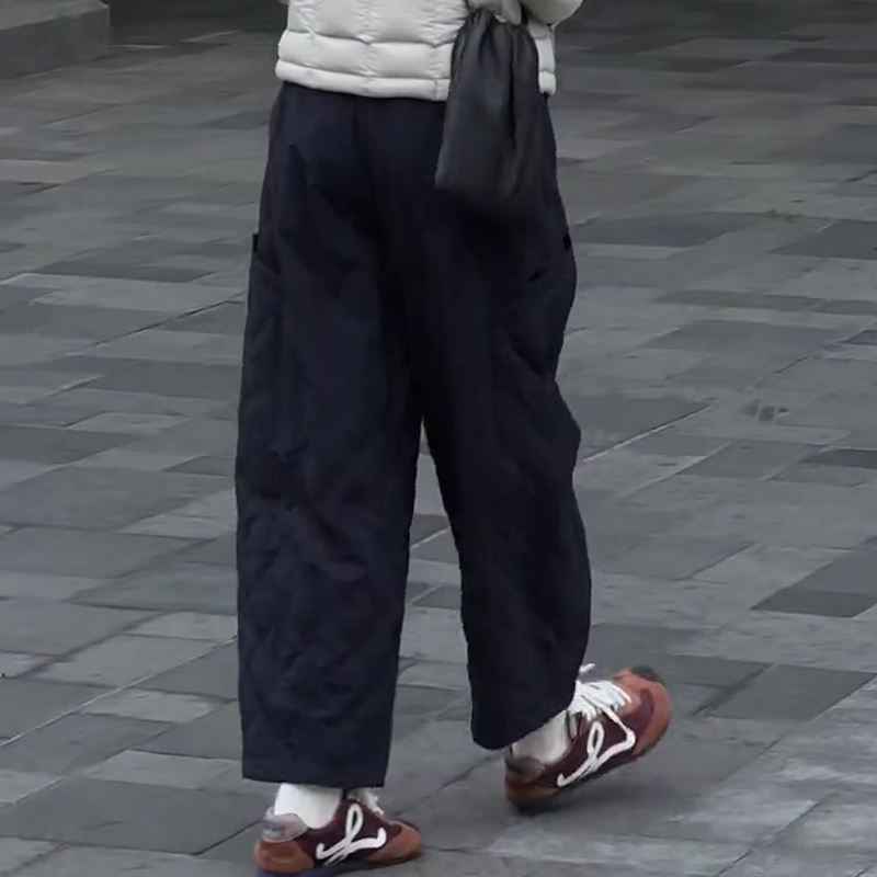 欧货高端定制深蓝色大码阔腿裤女