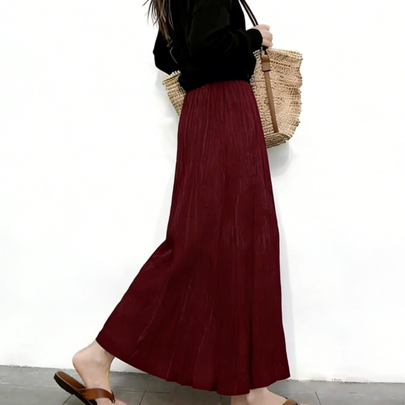 欧货高端定制酒红色压褶大码半身裙女2026早春新款轻熟风大摆裙子,女装/女士精品,大码半身裙,淘宝优惠券,粉丝福利购,淘宝优惠卷