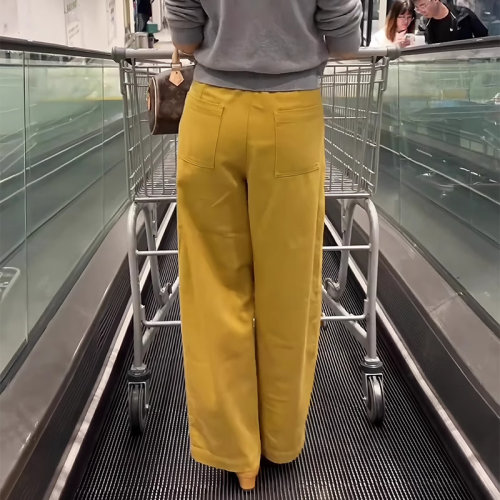 黄色休闲风时尚修身显瘦长裤子女