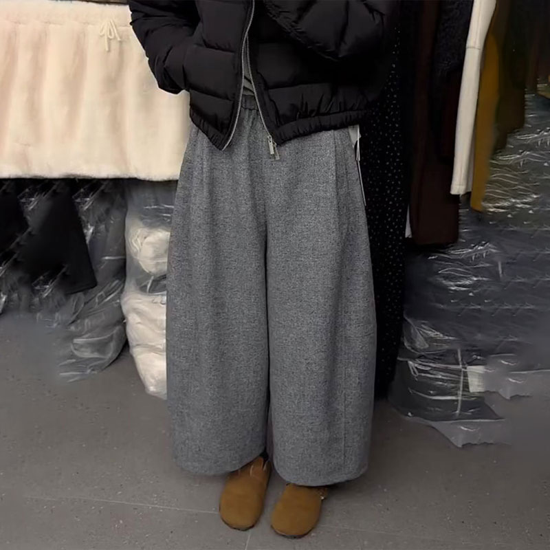 高端定制灰色毛呢大码阔腿裤女