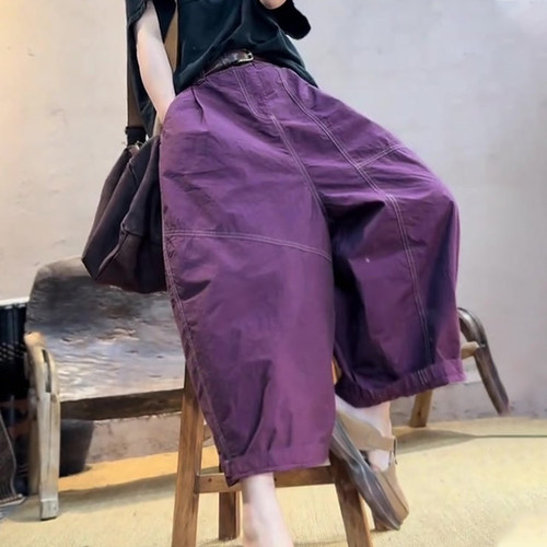 高端定制葡萄紫工装大码阔腿裤女