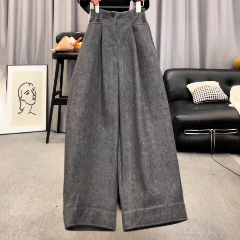 深灰色大码高腰遮肉阔腿裤女2025年秋季新款职场通勤风慵懒直筒裤,女装/女士精品,大码裤装,淘宝优惠券,粉丝福利购,淘宝优惠卷