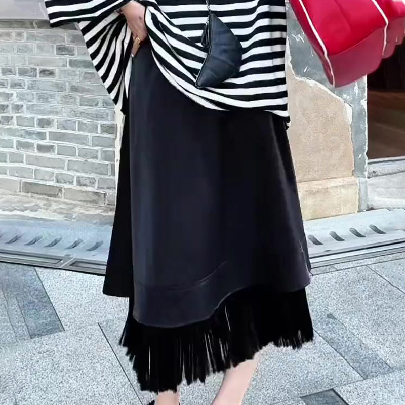 欧货高端定制黑色大码小众半身裙