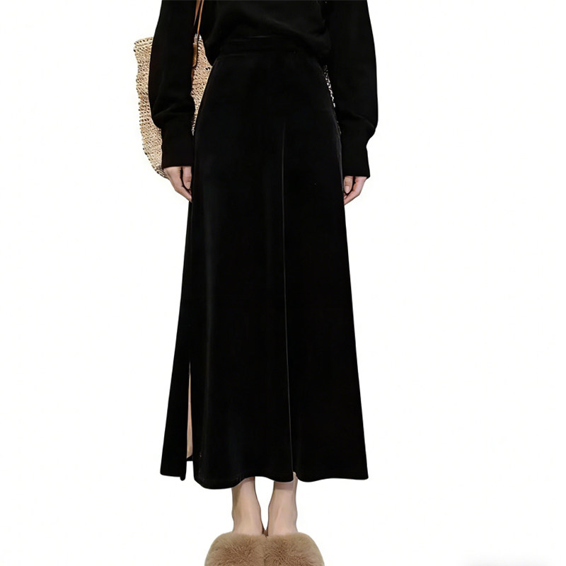 欧货高端定制黑色丝绒大码半身裙女2026早春新款简约慵懒A字裙子,女装/女士精品,大码半身裙,淘宝优惠券,粉丝福利购,淘宝优惠卷