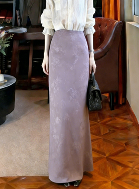 欧货高端定制淡紫色印花大码半身裙女2025冬季新款加厚轻奢A字裙