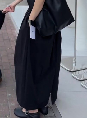 黑色高定花苞裙女2025年春夏新款慵懒休闲风显瘦通勤百搭半身裙子