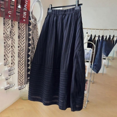 藏蓝色肌理感条纹小众半身裙