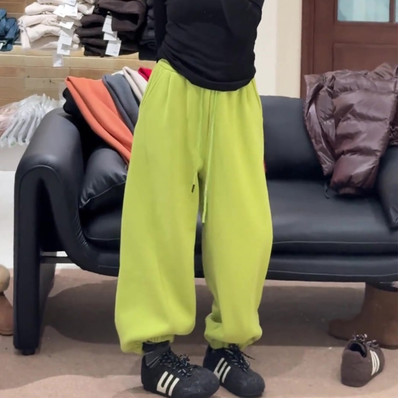 欧货高端定制牛油果绿阔腿卫裤女