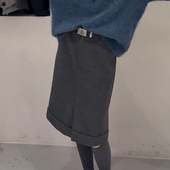 新款 欧货高端定制灰色毛呢大码 半身裙女2025冬季 加厚极简风A字裙