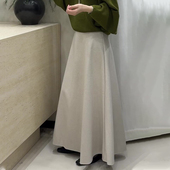 新款 欧货高端定制米白色毛呢大码 半身裙女2025冬季 加厚温柔风伞裙