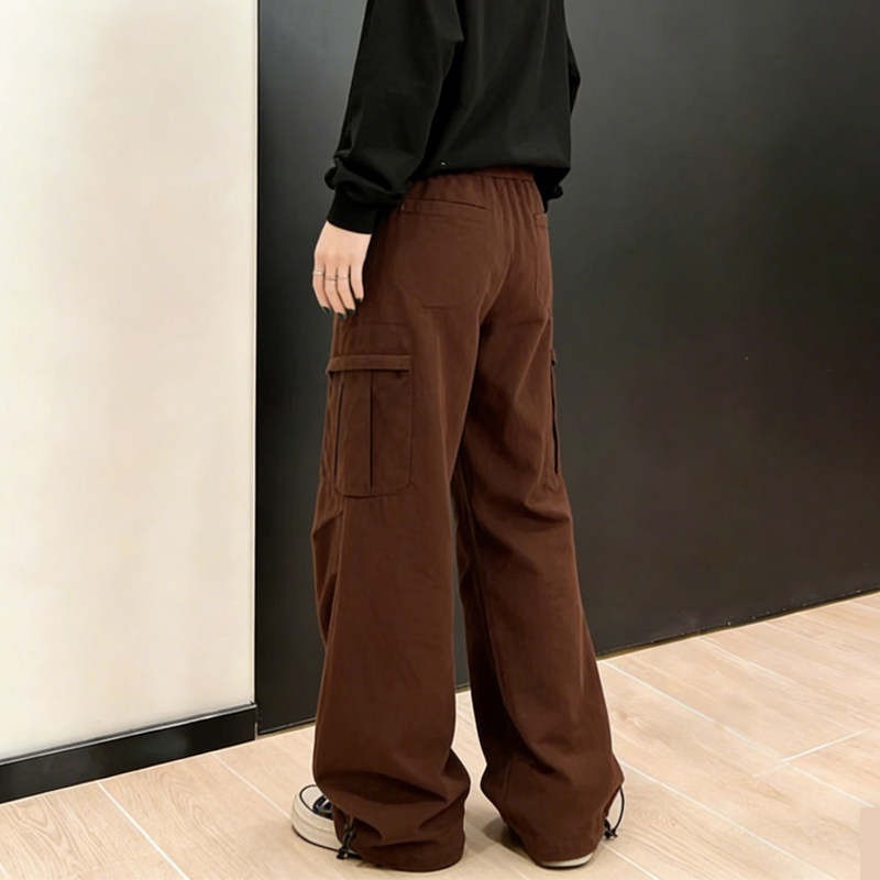欧货高端定制棕色亚麻大码阔腿裤女2026早春新款松弛休闲风工装裤,女装/女士精品,大码裤装,淘宝优惠券,粉丝福利购,淘宝优惠卷