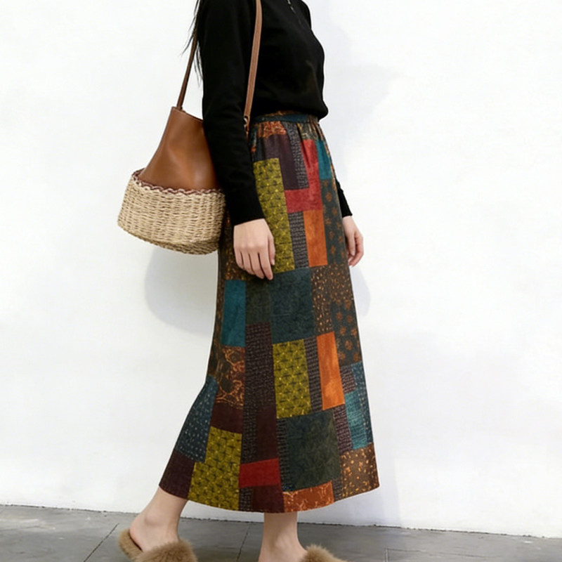 欧货高端定制复古撞色大码半身裙女2026早春新款格子拼接A字裙子,女装/女士精品,大码半身裙,淘宝优惠券,粉丝福利购,淘宝优惠卷