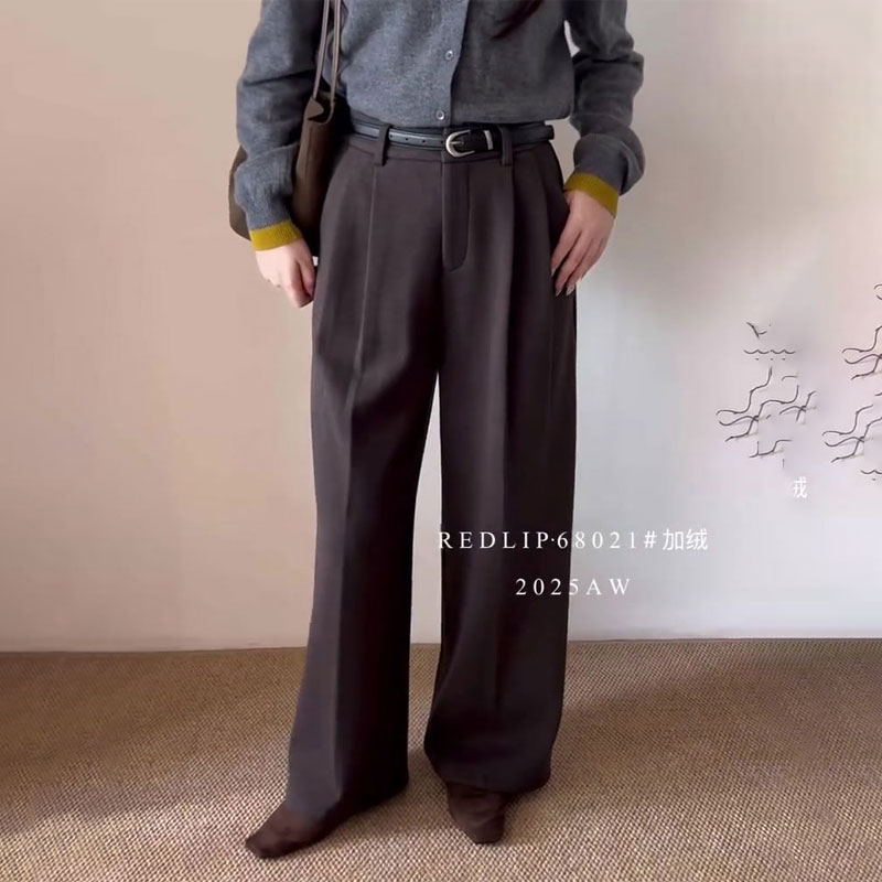 高端定制棕色大码阔腿西装裤女