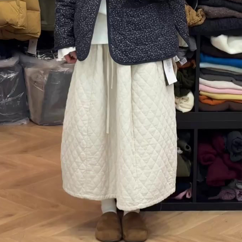 欧货高端定制米色夹棉大码半身裙