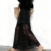 欧货高端定制黑色蕾丝拼接大码 半身裙女2026早春新款 轻熟A字裙子