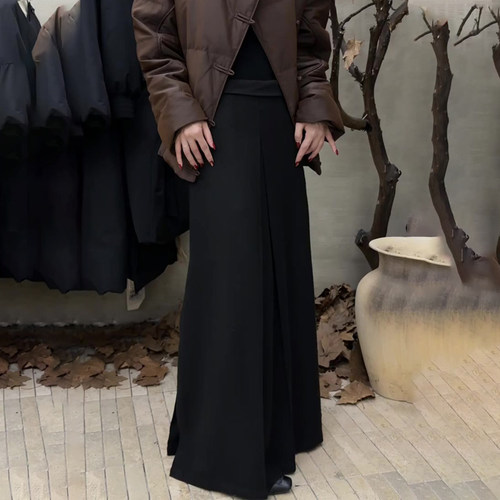 欧货高端定制黑色大码阔腿西装裤