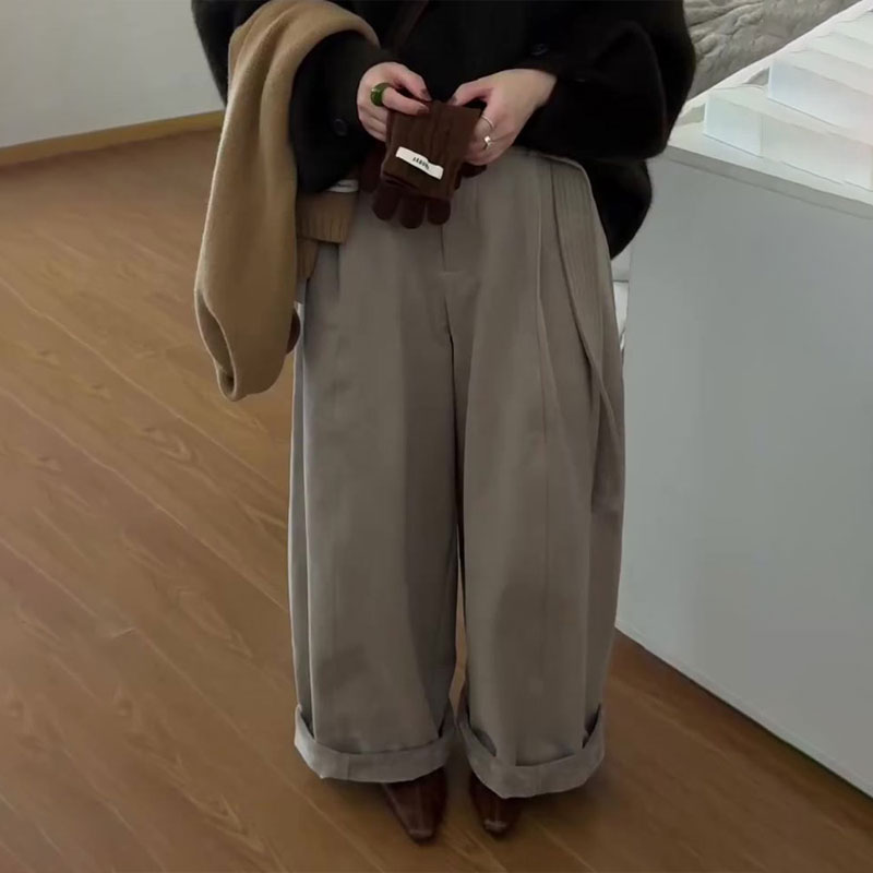 欧货高端定制卡其色大码阔腿裤女