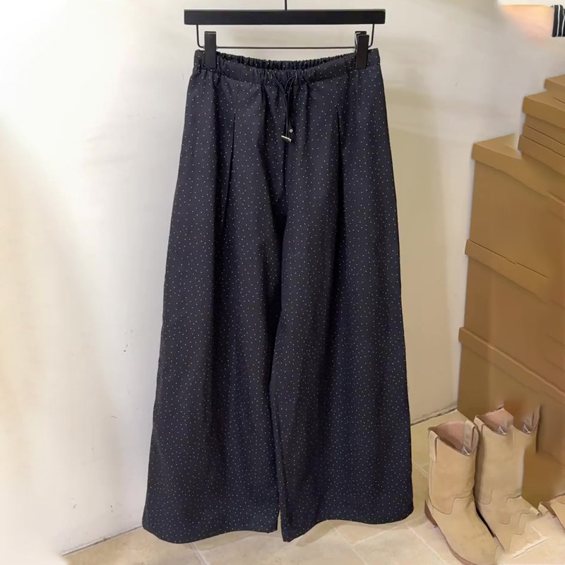 高端定制藏蓝色松紧腰大码阔腿裤