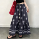 欧货高端定制藏青色印花大码 半身裙女2026春夏新款 民族风大摆裙子