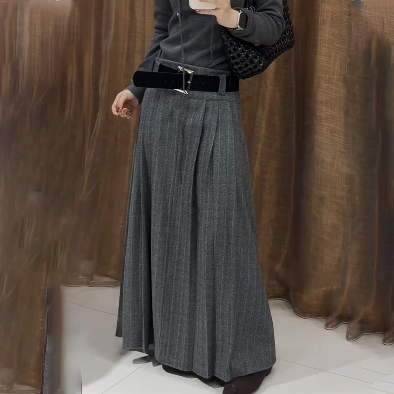 高端定制浅灰色毛呢大码半身裙女