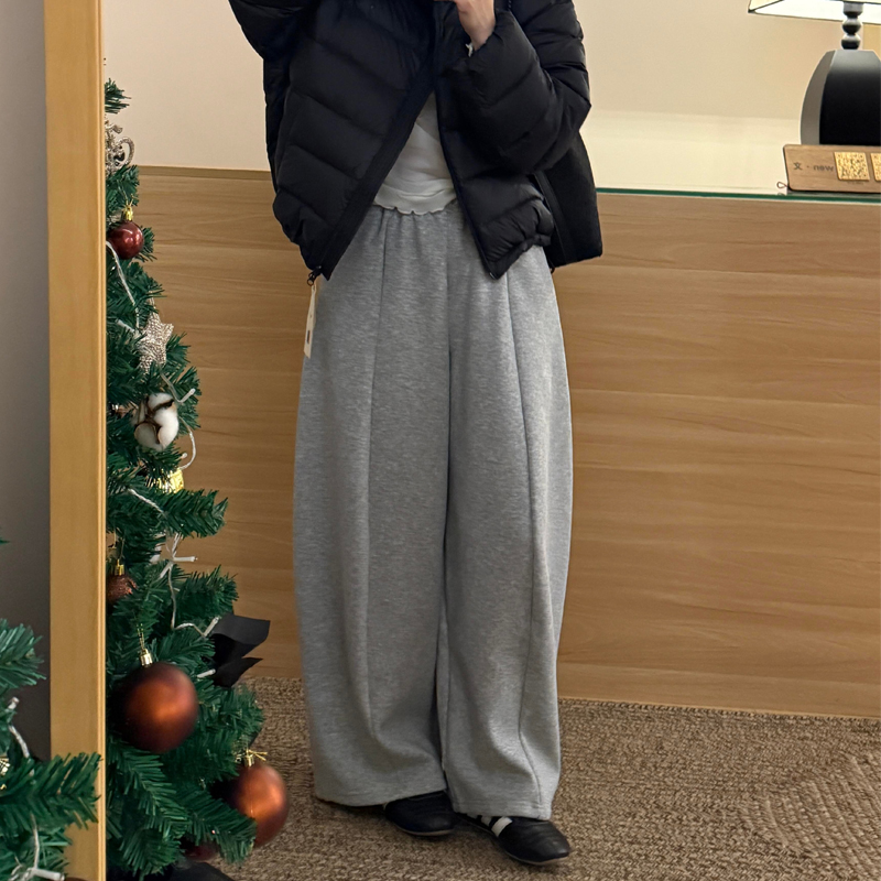 高端定制浅灰色毛呢大码阔腿裤女