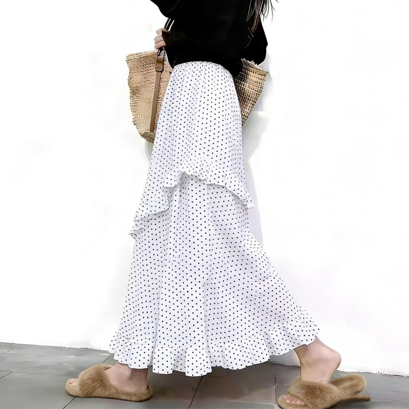 欧货高端定制白色雪纺大码半身裙女2026早春新款荷叶边轻熟大摆裙,女装/女士精品,大码半身裙,淘宝优惠券,粉丝福利购,淘宝优惠卷