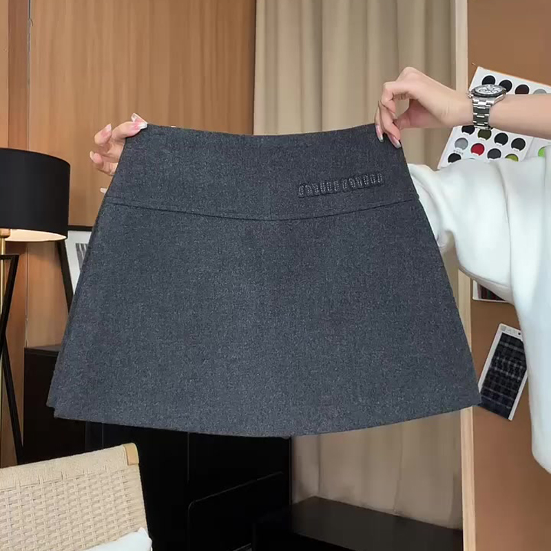 高端定制灰色毛呢大码半身裙裤女