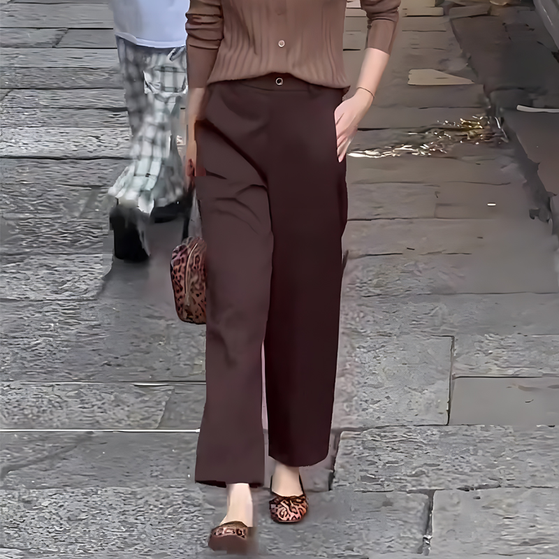 时髦洋气减龄深棕色通勤风直筒裤