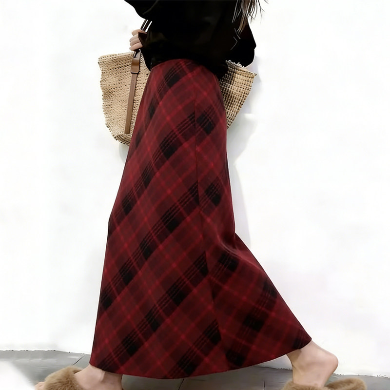 欧货高端定制红色格纹大码半身裙女2025冬季新款加厚减龄A字裙子,女装/女士精品,大码半身裙,淘宝优惠券,粉丝福利购,淘宝优惠卷