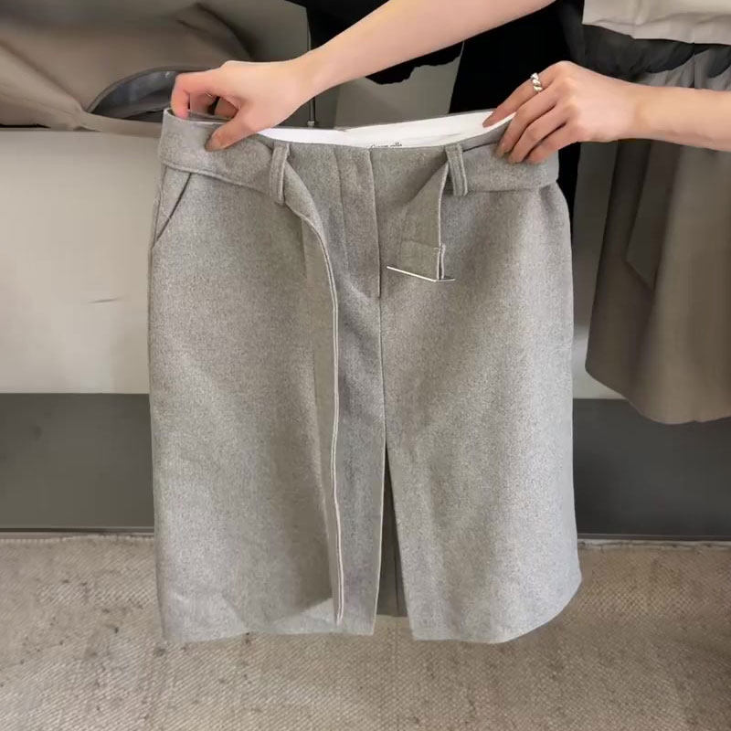 欧货高端定制灰色前开叉大码半身裙女2025冬季新款加厚包臀短裙子,女装/女士精品,大码半身裙,淘宝优惠券,粉丝福利购,淘宝优惠卷