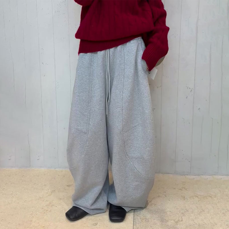 欧货高端定制灰色大码阔腿裤女