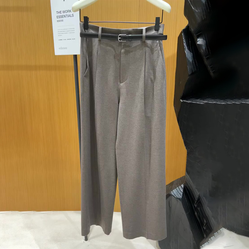 高端定制咖灰色毛呢大码西装裤女